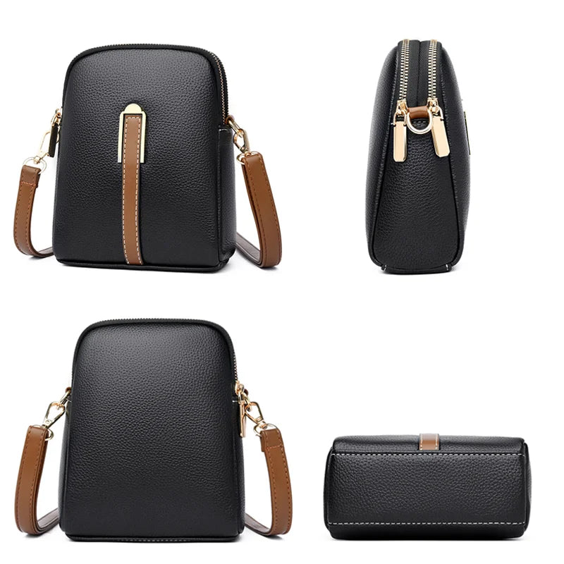 Bolsa Transversal Feminina Pequena Aurora, bolsa preta, bolsa de couro, bolsa casual, bolsa elegante, bolsa feminina, bolsa pequena, bolsa minimalista - lojamillani