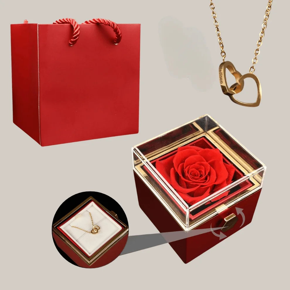 Colar com Nome Personalizado em Caixa com Rosa – Presente Feminino, colar dourado, colar de coração, colar com nomes, colar com rosa, colar para presente, presente romântico, presente dia dos namorados - lojamillani