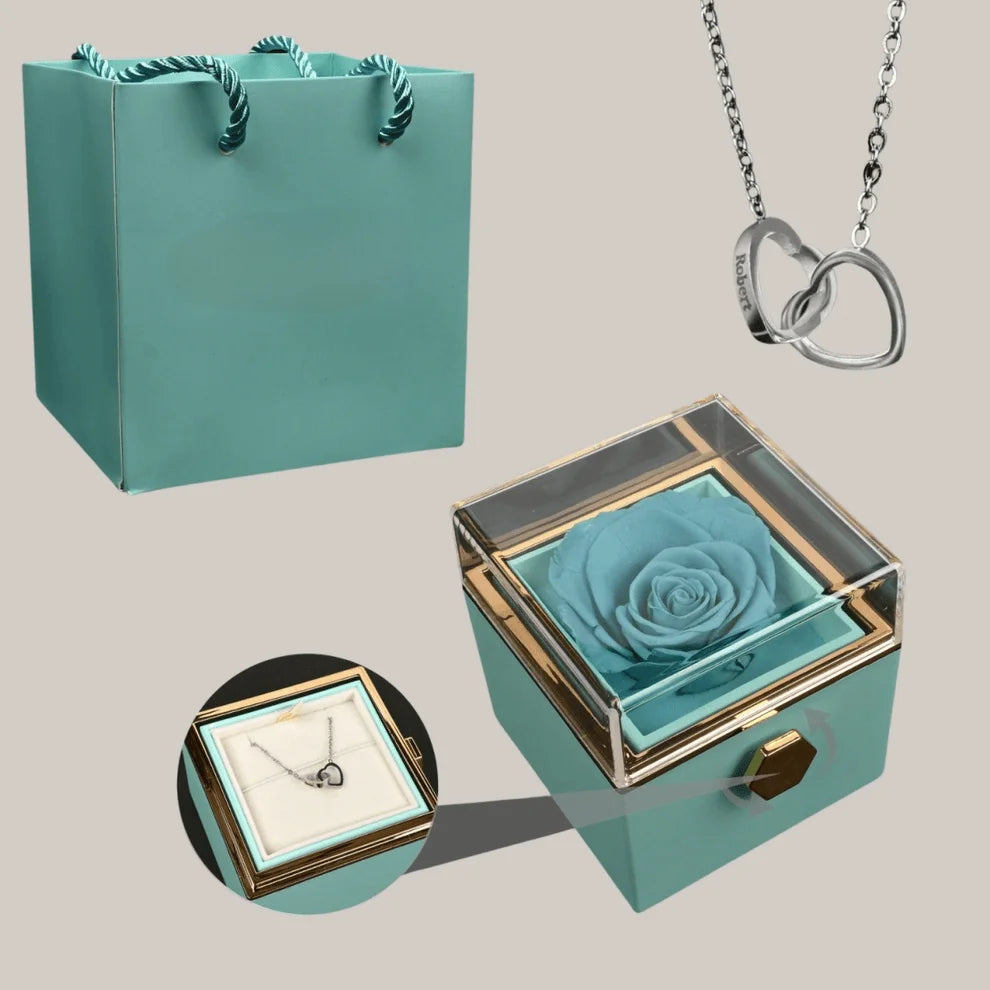 Colar com Nome Personalizado em Caixa com Rosa – Presente Feminino, colar prata, colar de coração, colar com nomes, colar com rosa, colar para presente, presente romântico, presente dia dos namorados - lojamillani