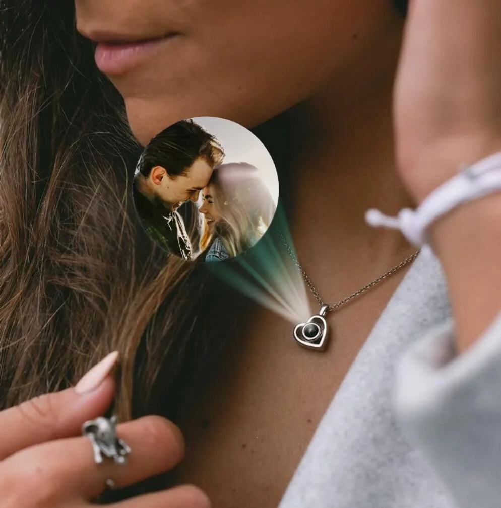 Colar de casal, presente perfeito para namorada, colar de coração, Colar Prata, Colar de Coração Personalizado Perolado com Foto LoveYou - lojamillani