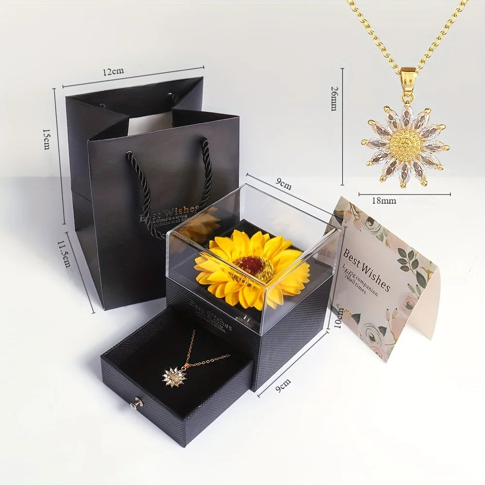 Colar de Girassol Feminino com Caixa Exclusiva e Flor Especial, colar dourado, colar girassol, colar para presente, colar com caixa especial, colar girassol com flor, pingente de girassol, colar girassol para presente - lojamillani
