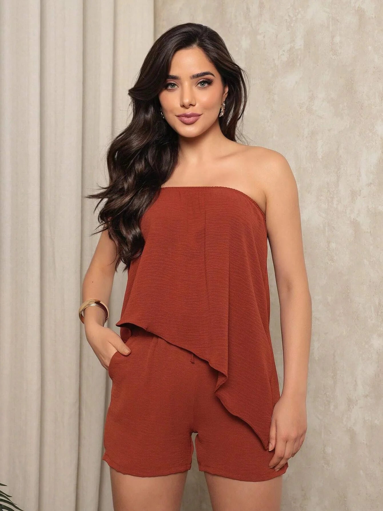 Conjunto Feminino Short e Blusa Kiara, conjunto feminino marsala, conjunto feminino verão, conjunto blusa e short, conjunto camisa e short feminino - lojamillani