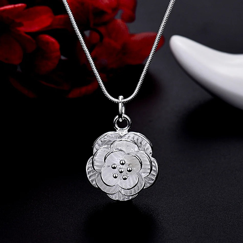 Conjunto Feminino de Prata 925 Rosa Eterna, conjunto prata 925, colar prata 925, pulseira prata 925, brinco prata 925, conjunto feminino prata 925, acessórios de prata - lojamillani