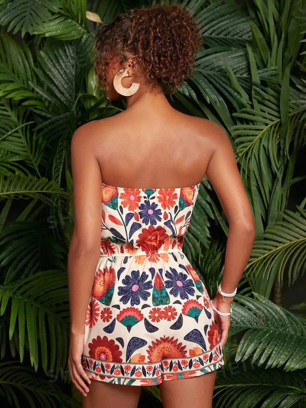 Macaquinho Feminino Curto Florido Rosalie, macaquinho florido, macaquinho curto, macaquinho tomara que caia, macaquinho floral - lojamillani