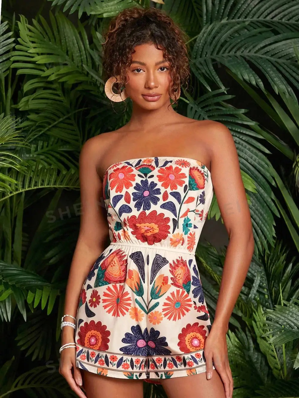 Macaquinho Feminino Curto Florido Rosalie, macaquinho florido, macaquinho curto, macaquinho tomara que caia, macaquinho floral - lojamillani