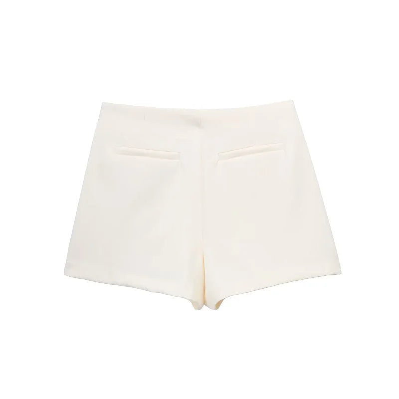 Short Saia Curto Feminino Alfaiataria Summer, short saia bege, shorts saia envelope, short saia transpassado, short saia curto, short saia alfaiataria - lojamillani