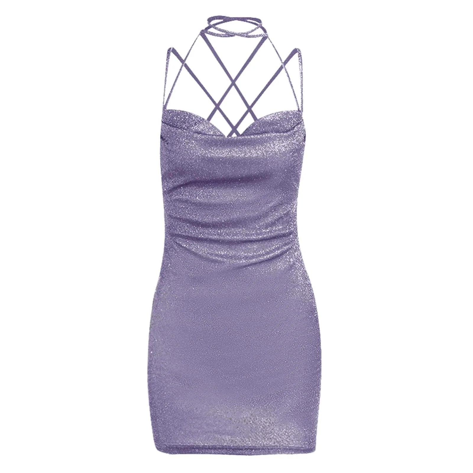 Vestido Feminino Curto de Lurex AfterGlow, vestido de lurex, vestido curto, vestido curto de alcinha, vestido de festa curto, vestido lilás curto, vestido lurex - lojamillani
