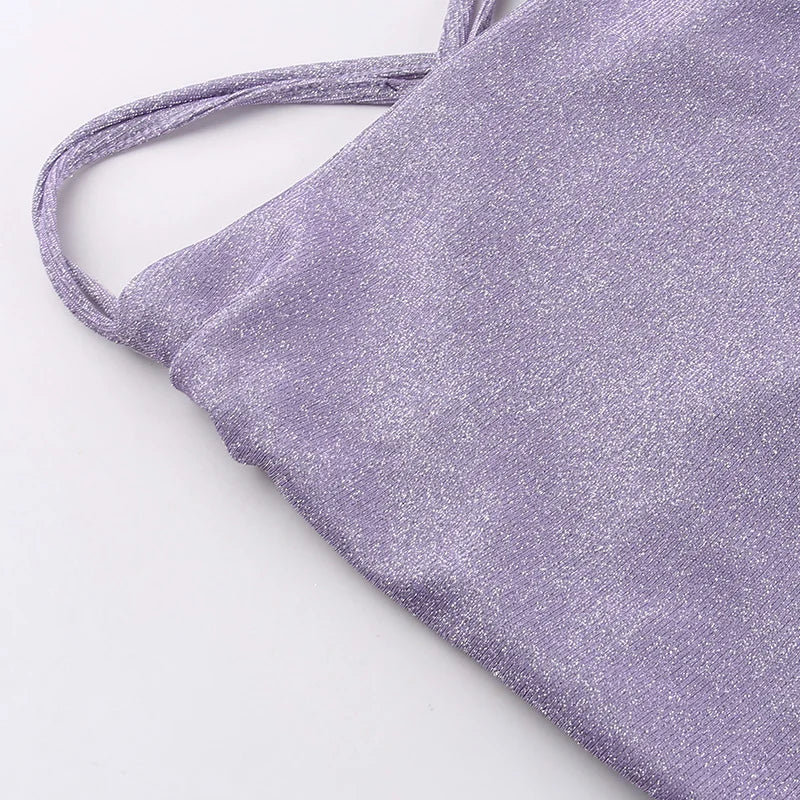 Vestido Feminino Curto de Lurex AfterGlow, vestido de lurex, vestido curto, vestido curto de alcinha, vestido de festa curto, vestido lilás curto, vestido lurex - lojamillani