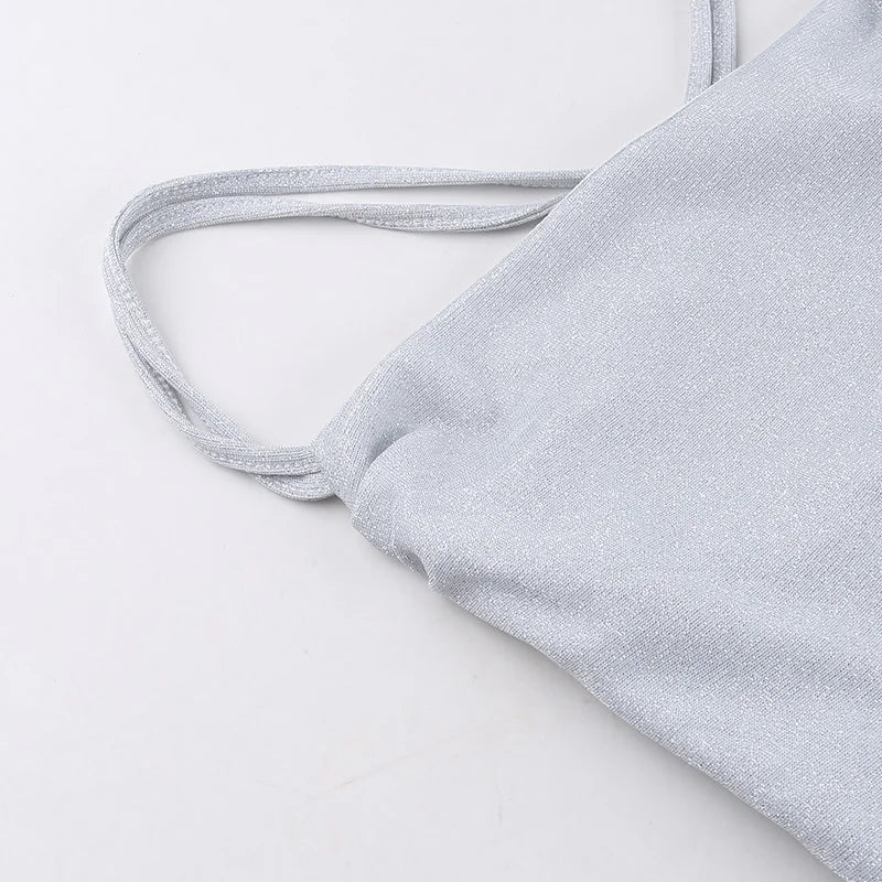 Vestido Feminino Curto de Lurex AfterGlow, vestido de lurex, vestido curto, vestido curto de alcinha, vestido de festa curto, vestido prata curto, vestido lurex - lojamillani