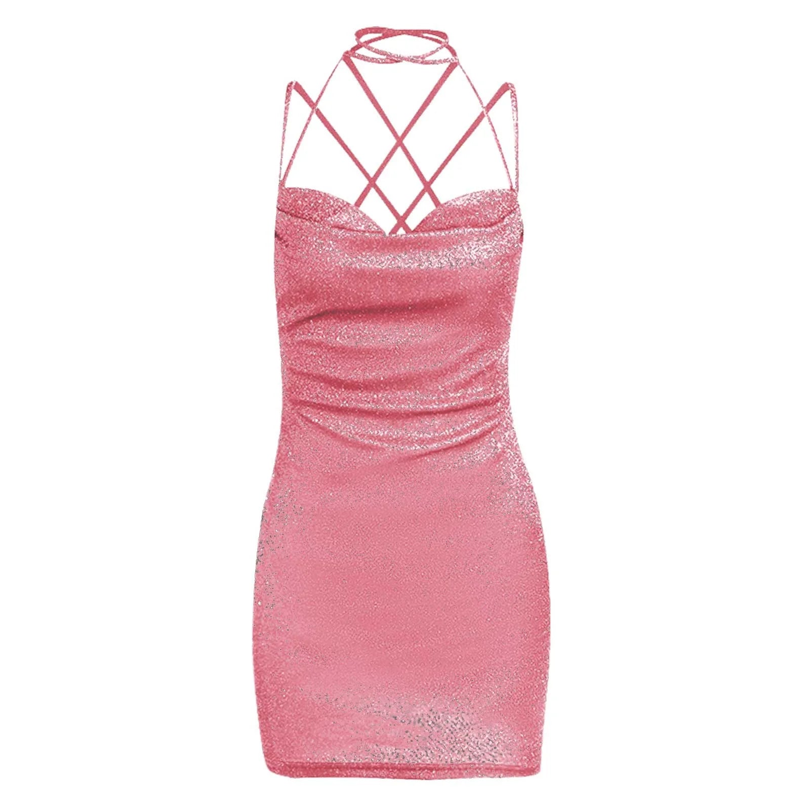 Vestido Feminino Curto de Lurex AfterGlow, vestido de lurex, vestido curto, vestido curto de alcinha, vestido de festa curto, vestido rosa curto, vestido lurex - lojamillani