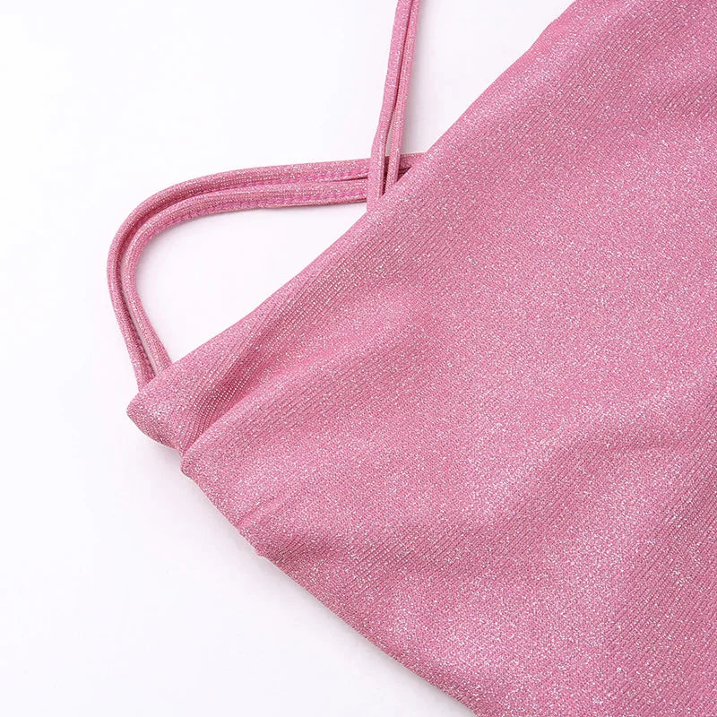 Vestido Feminino Curto de Lurex AfterGlow, vestido de lurex, vestido curto, vestido curto de alcinha, vestido de festa curto, vestido rosa curto, vestido lurex - lojamillani