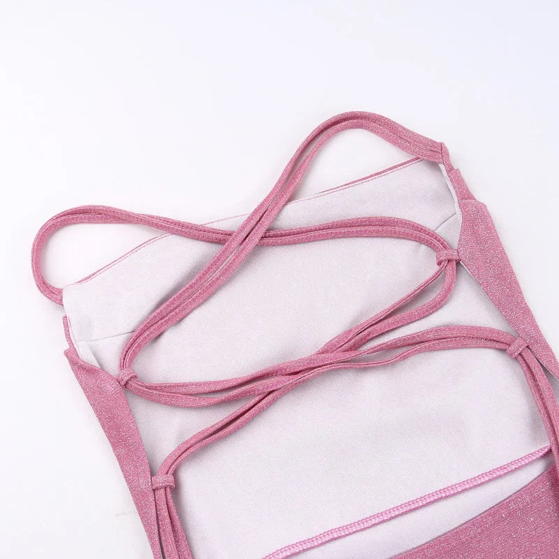 Vestido Feminino Curto de Lurex AfterGlow, vestido de lurex, vestido curto, vestido curto de alcinha, vestido de festa curto, vestido rosa curto, vestido lurex - lojamillani