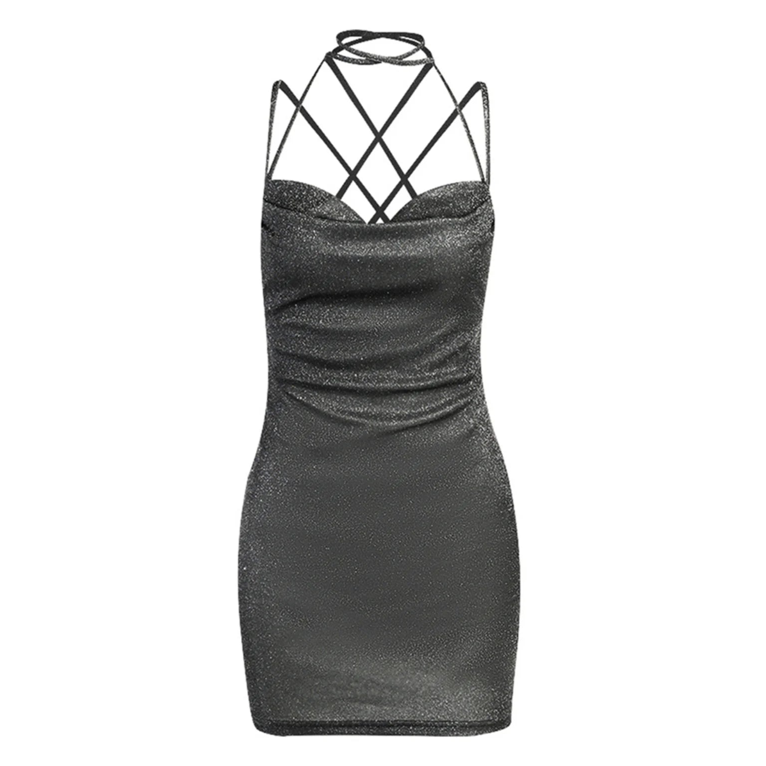 Vestido Feminino Curto de Lurex AfterGlow, vestido de lurex, vestido curto, vestido curto de alcinha, vestido de festa curto, vestido preto curto, vestido lurex - lojamillani