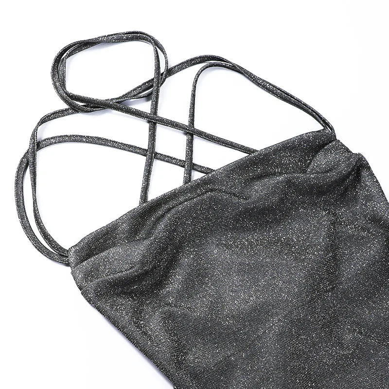 Vestido Feminino Curto de Lurex AfterGlow, vestido de lurex, vestido curto, vestido curto de alcinha, vestido de festa curto, vestido preto curto, vestido lurex - lojamillani