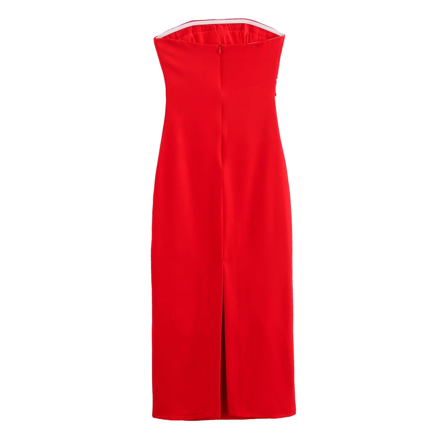 Vestido Feminino Midi Tubinho Tomara Que Caia Elise, vestido vermelho, vestido tomara que caia, vestido midi, vestido tubinho, vestido midi com fenda, vestido elegante - lojamillani