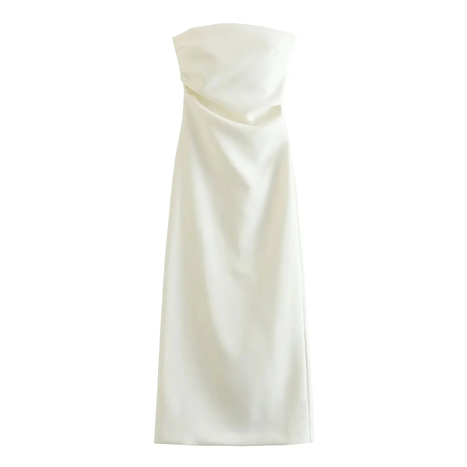 Vestido Feminino Midi Tubinho Tomara Que Caia Elise, vestido branco, vestido tomara que caia, vestido midi, vestido tubinho, vestido midi com fenda, vestido elegante - lojamillani