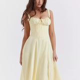 Vestido Feminino Midi Verão Europeu com Fenda Lateral