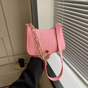 Bolsa Feminina Pequena de Ombro com Textura de Crocodilo Serena, Bolsa Rosa Claro, Bolsa Pink, Bolsa Pequena, Bolsa com Textura, Bolsa de Ombro, Bolsa com Textura Animal, Bolsas Pequenas - lojamillani