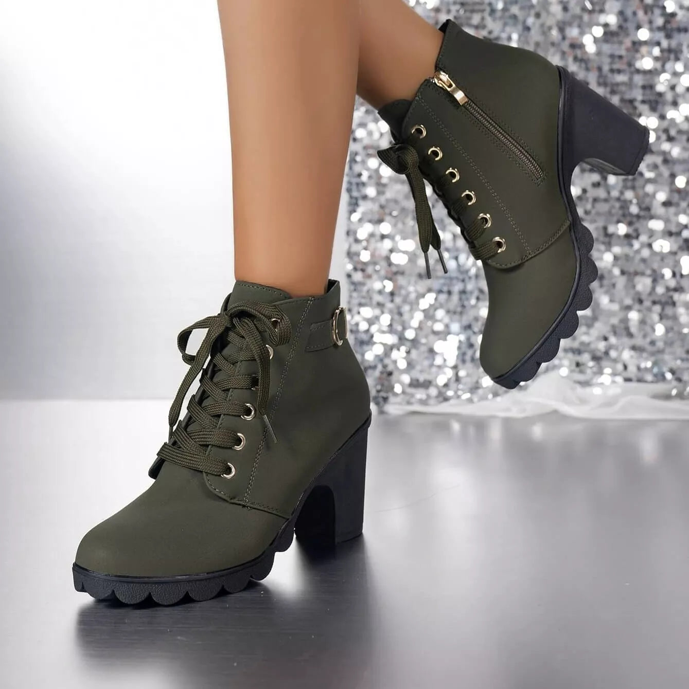 Bota Feminina de Couro Salto Alto Dallas, Bota Verde Salto Alto, Bota de Couro Salto Alto, Bota Salto Alto de Couro, Bota Feminina Couro, Bota Verde - lojamillani