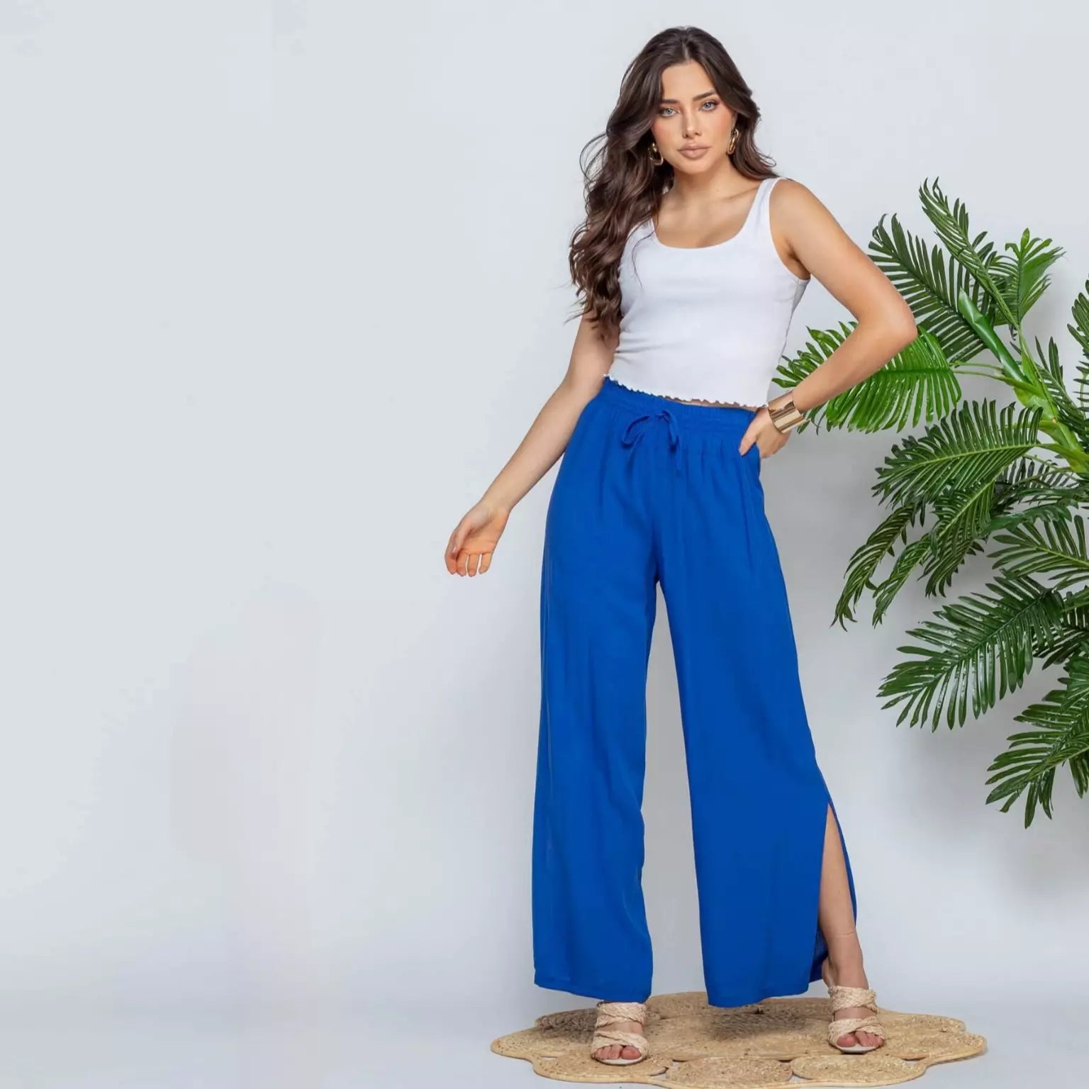 Calça Pantalona Preta Feminina com Fenda Lateral Millani, Calça Pantalona Azul, Calça Feminina Azul, Calça Pantalona com Fenda, Pantalona com Fenda, Pantalona Feminina - lojamillani