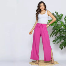 Calça Pantalona Preta Feminina com Fenda Lateral Millani, Calça Pantalona Rosa, Calça Feminina Rosa, Calça Pantalona com Fenda, Pantalona com Fenda, Pantalona Feminina - lojamillani