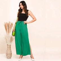 Calça Pantalona Preta Feminina com Fenda Lateral Millani, Calça Pantalona Verde, Calça Feminina Verde, Calça Pantalona com Fenda, Pantalona com Fenda, Pantalona Feminina - lojamillani