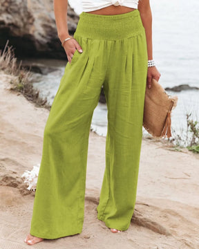 Calça Wide Leg Verde Feminina Cintura Alta em Seda Aurora Millani, Calça Verde, Calça Cintura Alta, Calça em Seda, Calça Cos Alto - lojamillani