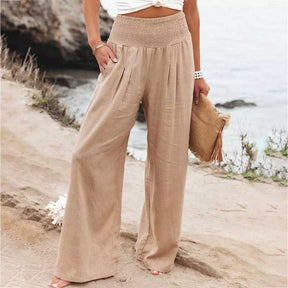 Calça Wide Leg Bege Feminina Cintura Alta em Seda Aurora Millani, Calça Bege, Calça Cintura Alta, Calça em Seda, Calça Cos Alto - lojamillani