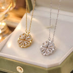 Colar Feminino Trevo Magnético 2 em 1 e Caixa Especial com 6 Rosas, Colar Dourado, Colar Prata, Colar Trevo 2em1, Colar Trevo com Rosas, Colar Coração 2 em 1, Colar com Rosas, Colar Feminino Para Presente - lojamillani