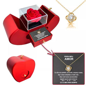 Colar Personalizado Amor Eterno Com Rosa Real e Mensagem Especial, Colar Dourado, Colar de Dia dos Namorados, Colar com Caixa de Presente, Colar com Mensagem, Colar com Rosa, Presente dia dos namorados - lojamillani