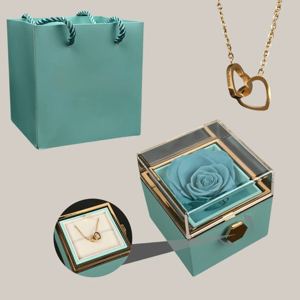 Colar com Nome Personalizado em Caixa com Rosa – Presente Feminino, colar dourado, colar de coração, colar com nomes, colar com rosa, colar para presente, presente romântico, presente dia dos namorados - lojamillani