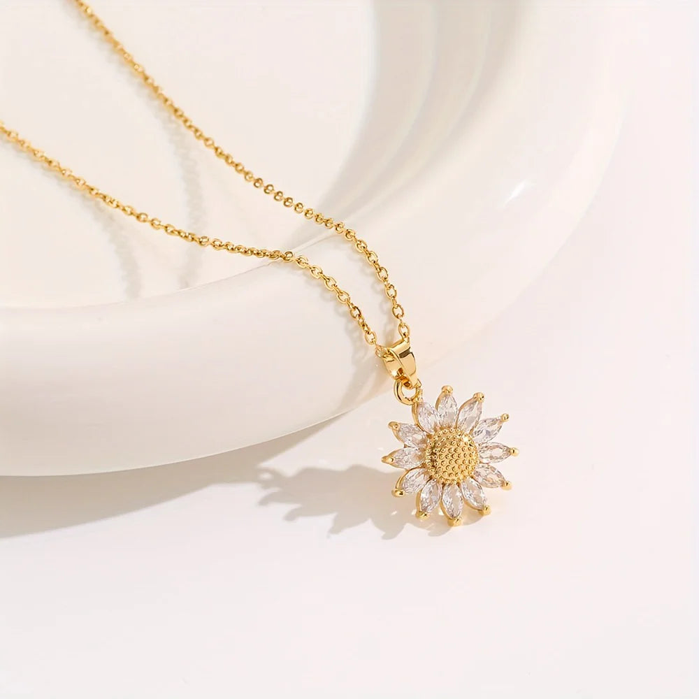 Colar de Girassol Feminino com Caixa Exclusiva e Flor Especial, colar dourado, colar girassol, colar para presente, colar com caixa especial, colar girassol com flor, pingente de girassol - lojamillani