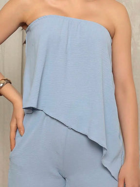 Conjunto Feminino Short e Blusa Kiara, conjunto feminino azul claro, conjunto feminino verão, conjunto blusa e short, conjunto camisa e short feminino - lojamillani