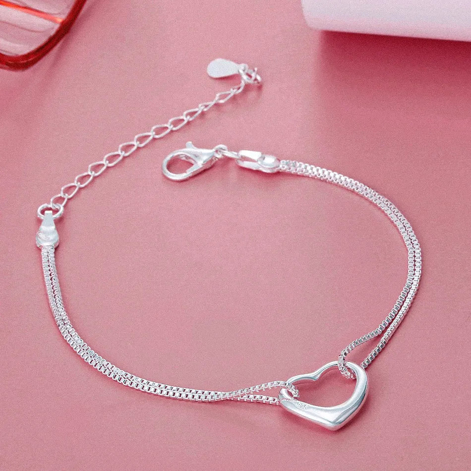 Conjunto Feminino de Prata 925 Rosa Eterna, pulseira prata 925, conjunto feminino prata 925, acessórios de prata, pulseira de coração prata 925 - lojamillani