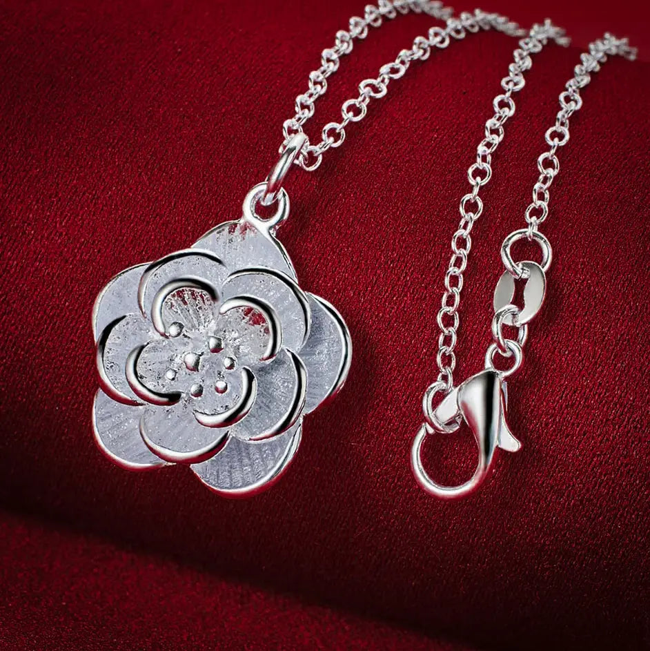 Conjunto Feminino de Prata 925 Rosa Eterna, conjunto prata 925, colar prata 925, pulseira prata 925, brinco prata 925, conjunto feminino prata 925, acessórios de prata - lojamillani