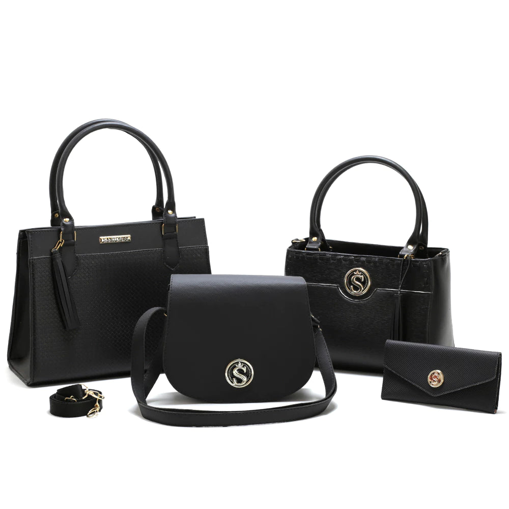 Kit de Bolsas Femininas Elegantes Santorini, bolsa preta, kit bolsas, bolsa transversal, bolsa de ombro, bolsa de mão, bolsa com alça removível, bolsa elegante, bolsa santorini - lojamillani