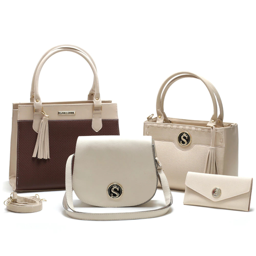 Kit de Bolsas Femininas Elegantes Santorini, bolsa creme, kit bolsas, bolsa transversal, bolsa de ombro, bolsa de mão, bolsa com alça removível, bolsa elegante, bolsa santorini - lojamillani