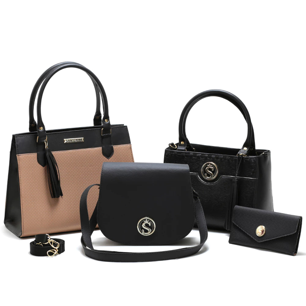 Kit de Bolsas Femininas Elegantes Santorini, bolsa preta, kit bolsas, bolsa transversal, bolsa de ombro, bolsa de mão, bolsa com alça removível, bolsa elegante, bolsa santorini - lojamillani