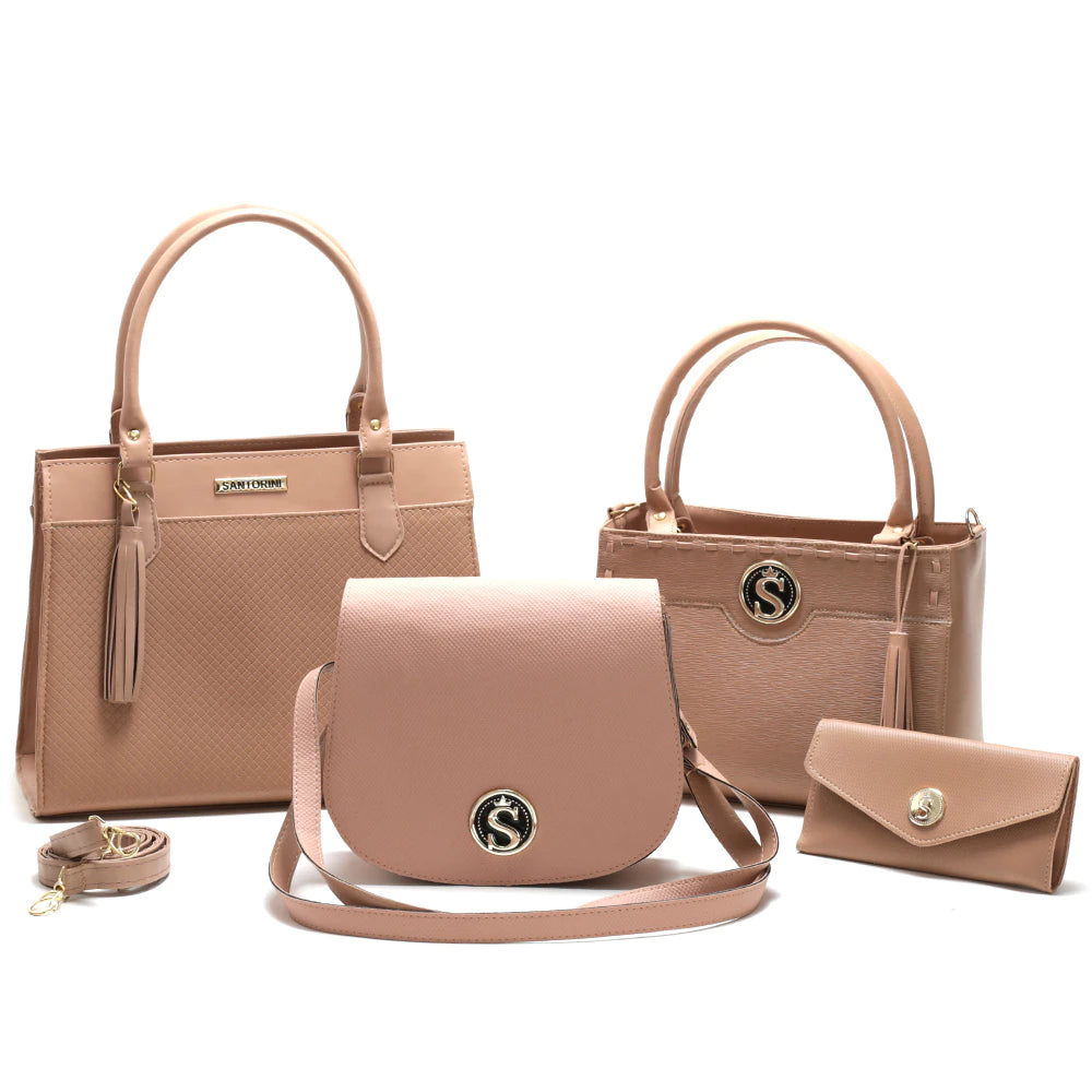 Kit de Bolsas Femininas Elegantes Santorini, bolsa nude, kit bolsas, bolsa transversal, bolsa de ombro, bolsa de mão, bolsa com alça removível, bolsa elegante, bolsa santorini - lojamillani