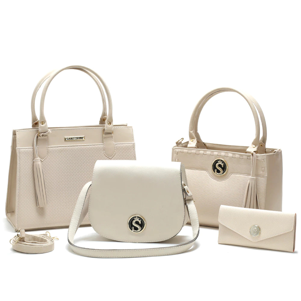 Kit de Bolsas Femininas Elegantes Santorini, bolsa creme, kit bolsas, bolsa transversal, bolsa de ombro, bolsa de mão, bolsa com alça removível, bolsa elegante, bolsa santorini - lojamillani