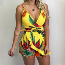 Macacão Curto Feminino de Verão Aloha, macacão amarelo, macacão justinho, macacão verão, macacão curto, macacão confortavel - lojamillani