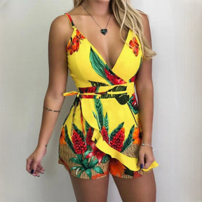 Macacão Curto Feminino de Verão Aloha, macacão amarelo, macacão justinho, macacão verão, macacão curto, macacão confortavel - lojamillani