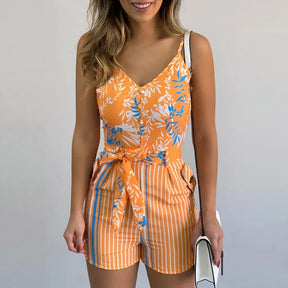 Macacão Curto Feminino de Verão Aloha, macacão laranja, macacão justinho, macacão verão, macacão curto, macacão confortavel - lojamillani