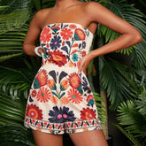 Macaquinho Feminino Curto Florido Rosalie, macaquinho florido, macaquinho curto, macaquinho tomara que caia, macaquinho floral - lojamillani