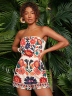 Macaquinho Feminino Curto Florido Rosalie, macaquinho florido, macaquinho curto, macaquinho tomara que caia, macaquinho floral - lojamillani