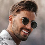 Óculos de Sol Hexagonal Unissex Sun Ryse, Óculos de Sol Hexagonal, Óculos Hexagonal Masculino, Óculos Hexagonal Preto, Óculos Hexagonal, Óculos de Sol Armação de Metal - lojamillani