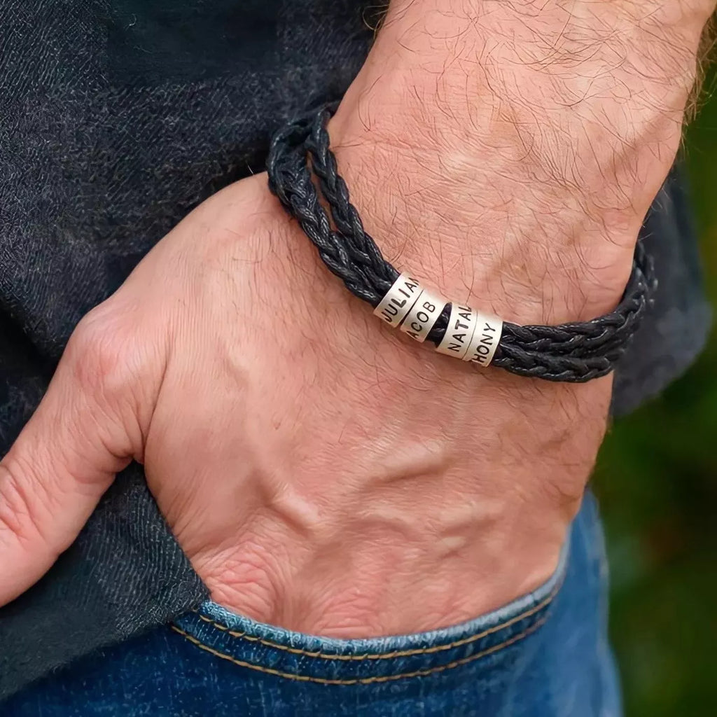 Pulseira Masculina Personalizada com Nome Homem de Honra, Pulseira Preta, Pulseira Personalizada com Nomes, Pulseira Masculina Preta, Pulseira Trançada, Pulseira com Pingente de Aço, Presente Dia dos Pais - lojamillani