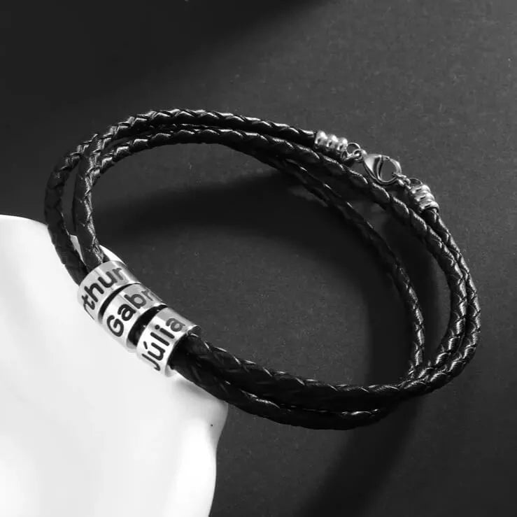 Pulseira Masculina Personalizada com Nome Homem de Honra, Pulseira Preta, Pulseira Personalizada com Nomes, Pulseira Masculina Preta, Pulseira Trançada, Pulseira com Pingente de Aço - lojamillani