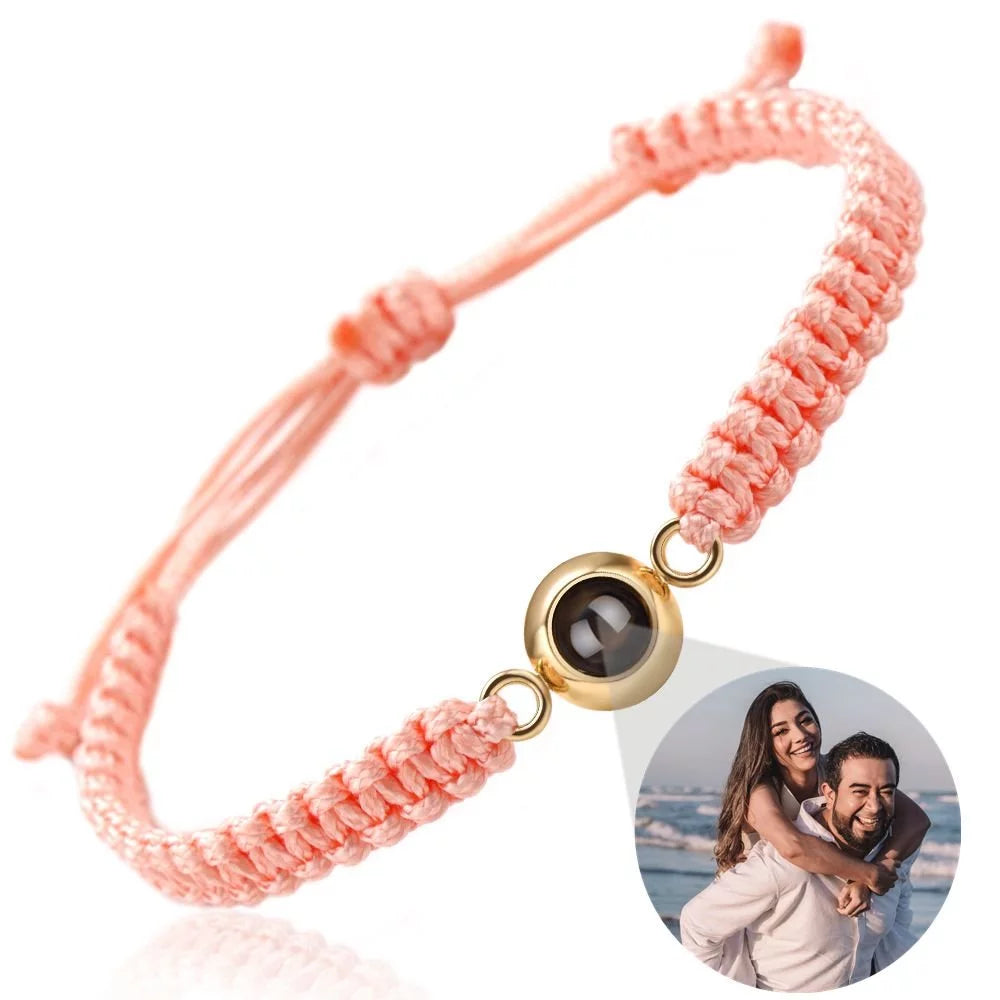 Pulseira de Casal Personalizada com Foto Especial LoveLink, Pulseira Rosa com Foto, Pulseira de Casal, Pulseira Para Presente, Pulseira Trançada - lojamillani