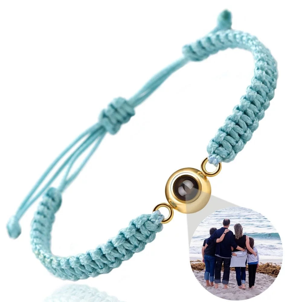 Pulseira de Casal Personalizada com Foto Especial LoveLink, Pulseira Azul com Foto, Pulseira de Casal, Pulseira Para Presente, Pulseira Trançada - lojamillani